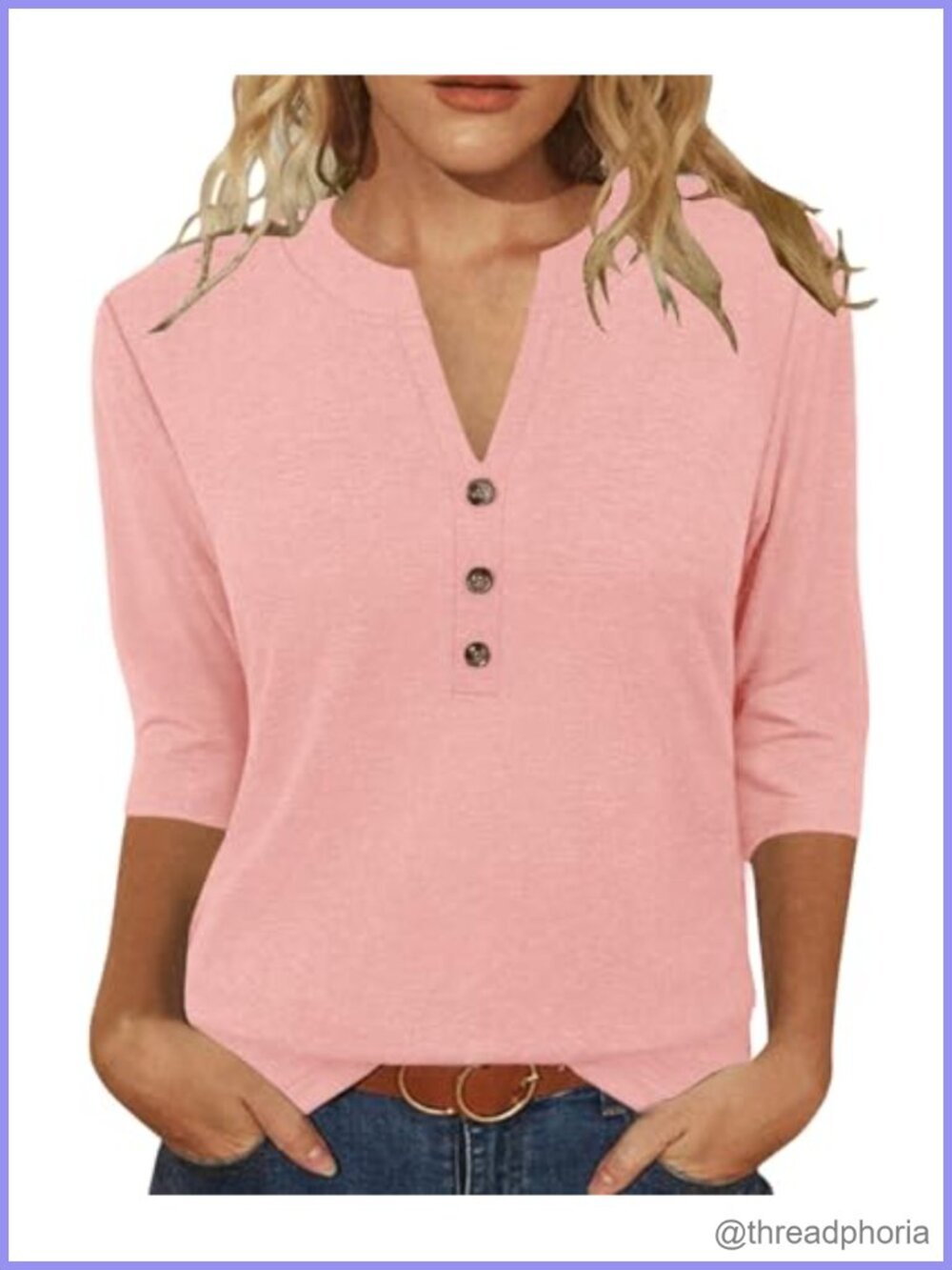 JomeDesign Womens Tops 3/4 Sleeve V Neck Shirts Dressy Casual Tunic Blouses